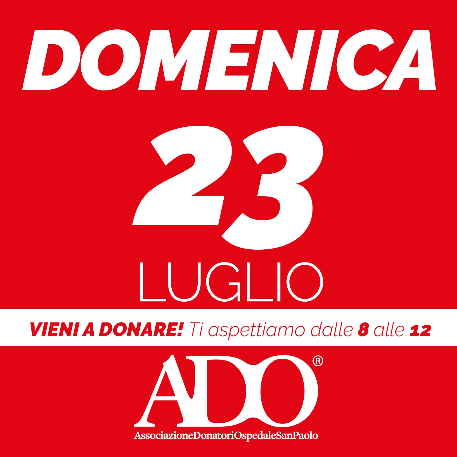 Il 23 luglio è la settima Domenica di Donazione del Sangue ADO San